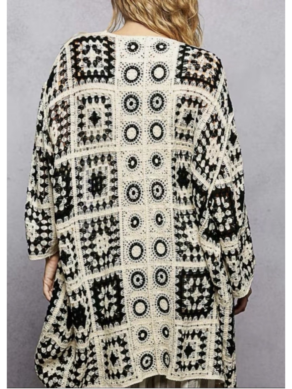 Women's POL Crochet Cardigan ONE SIZE Black Beige NWOT